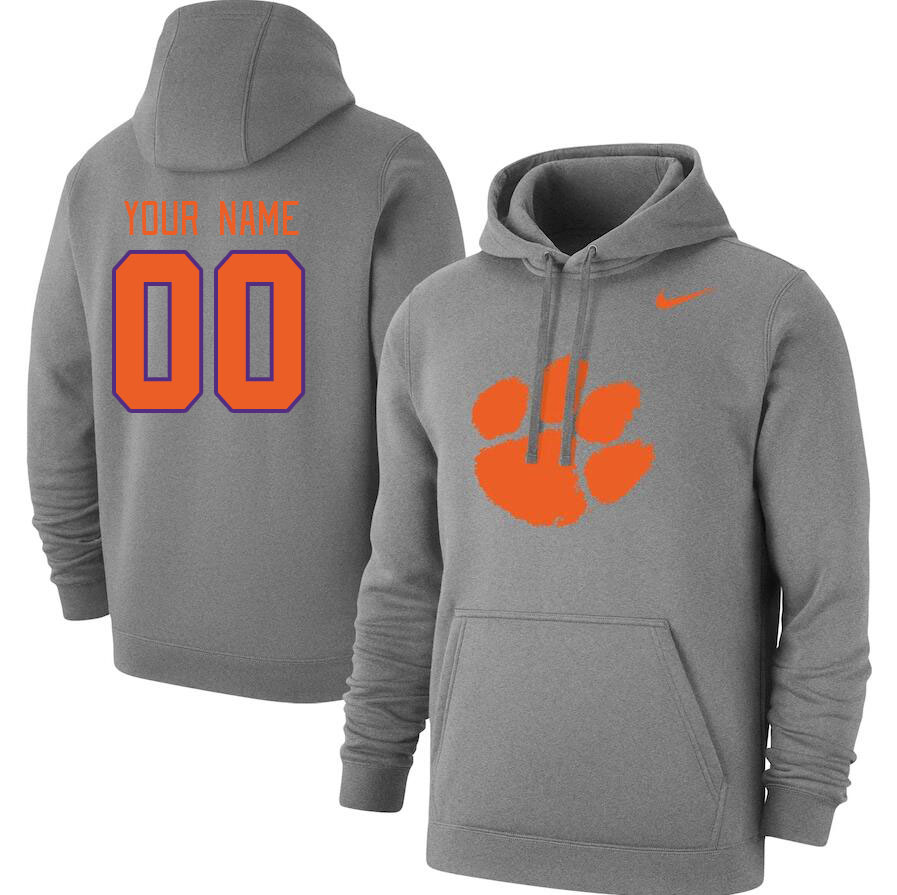 Custom Clemson Tigers Name And Number College Hoodie-Gray - Click Image to Close